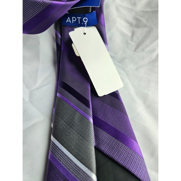 APT 9 Mens Neck Tie Purple Gray/black/ White Stripes 3.25 X 58.5 NWT Classic - Picture 3 of 5